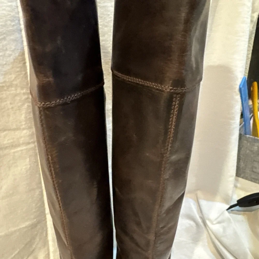 Diba Knee High Riding Boots‎ Sutton Leather 60209 Women's Size 6.5 Rivets Zip Up